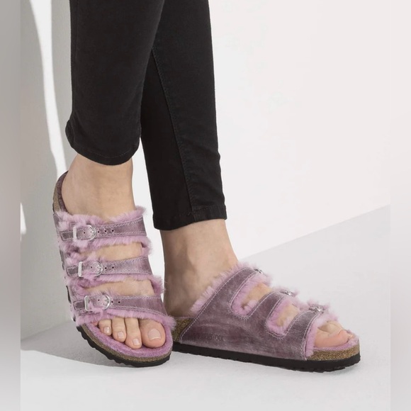 NWT Birkenstock Florida Fresh Lavender Shearling EU 38 US 7 Narrow Width - Picture 1 of 16
